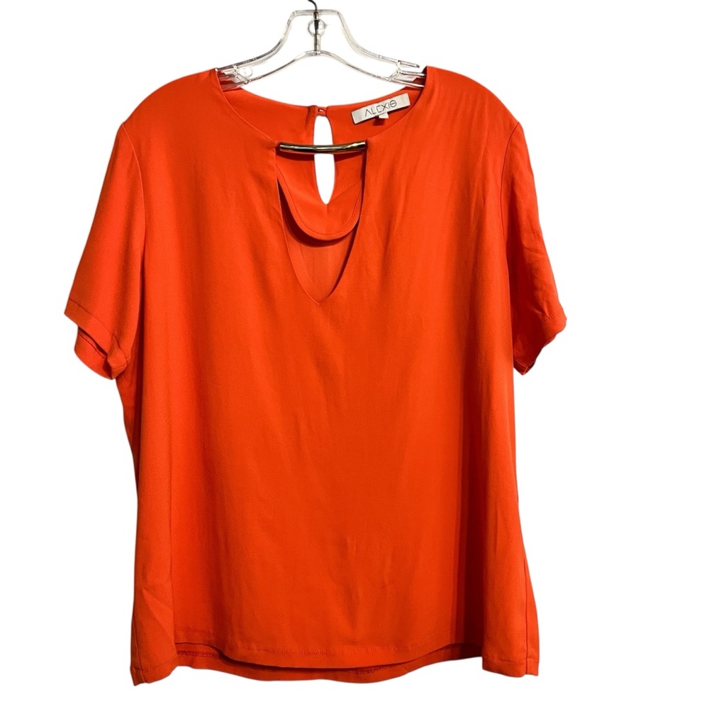 Alexis Orange Short Sleeve Blouse with Gold Bar Accent – Size L